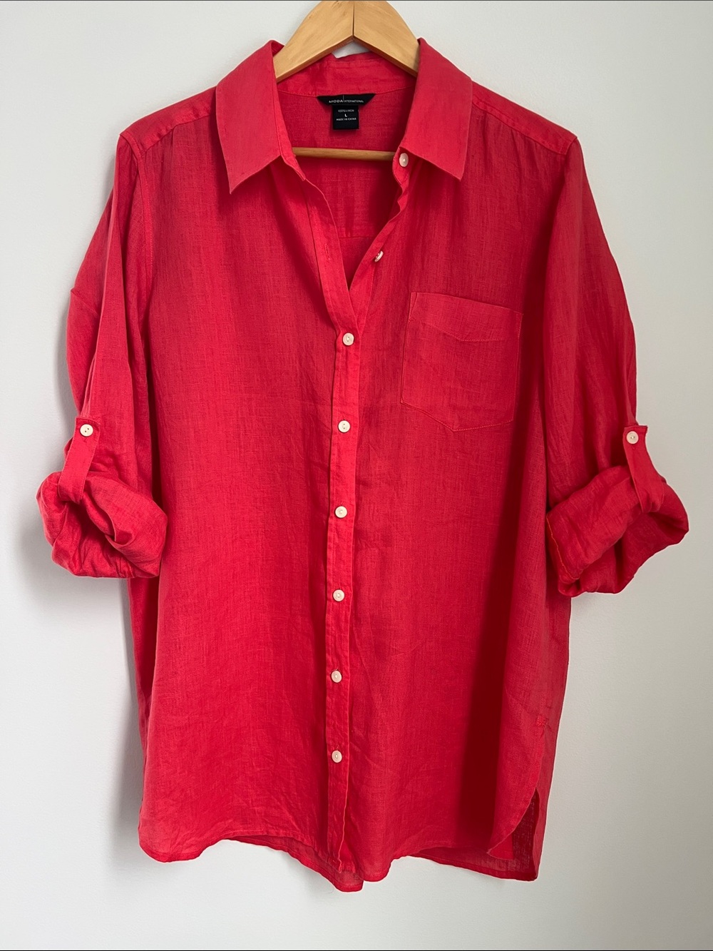 Moda International Vintage 100% Linen Women’s Salmon Color Button-Down Shirt L